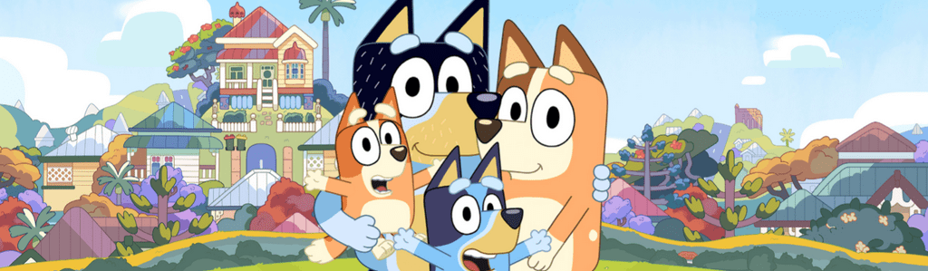 Bluey et sa famille devant un paysage