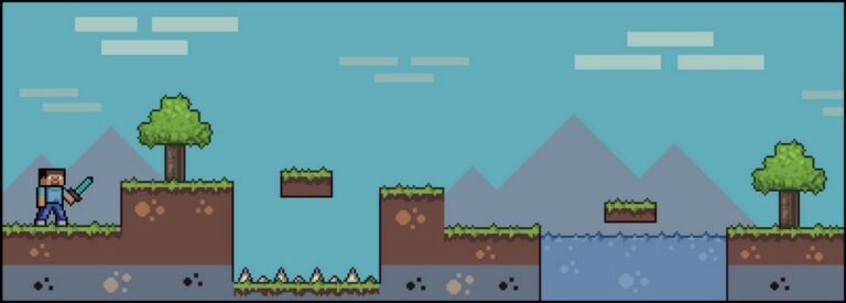 image 2d en pixel art d'un niveau de minecraft
