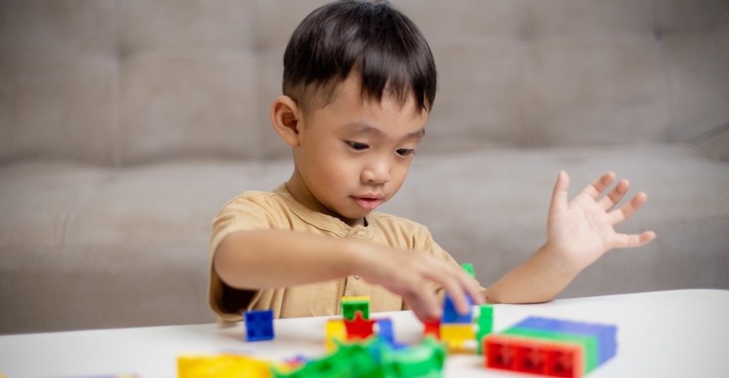 un enfant construit des choses avec des blocs