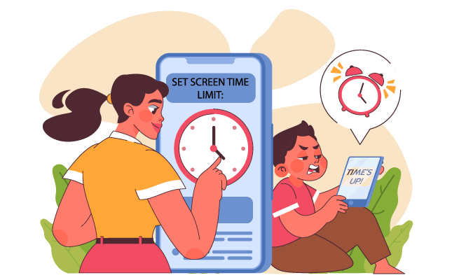 une mère pose une limite de temps à l'utilisation du smartphone de son fils qui reçoit une notification